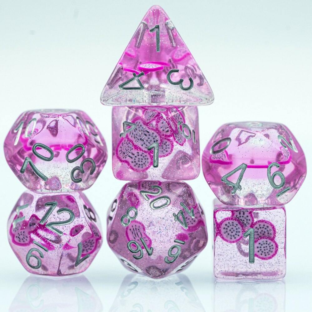 7Pcs/Set Fruit Slices DND Dice D&D Dice Set D4 D6 D8 D10 D% D12 D20 Polyhedral Games Dice Set for Table Games MTG RPG: Pitaya Slices