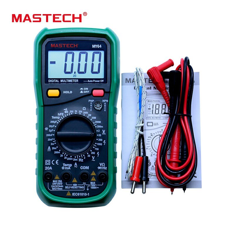 Mastech  my64 digital multimeter ac/dc dmm frekvens kapacitans temperaturmåler tester m/ hfe test amperemeter multimetro