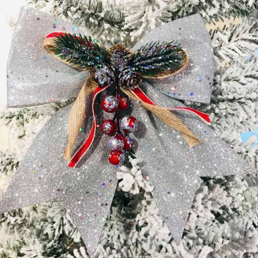 3 kleuren 5 maten dennenappels strik voor kerstboom hangende hanger kerstboomdecoratie kerstballen strik ornament kerstbenodigdheden: Zilver / 2527cm