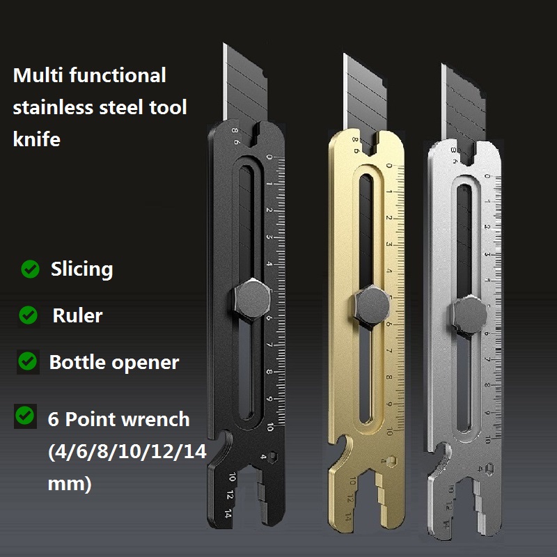 Mes Roestvrij Staal, 4 In 1 Multifunctionele Afbreeksleutel Van Industriële , 18Mm Zware Lederen Behangsnijder