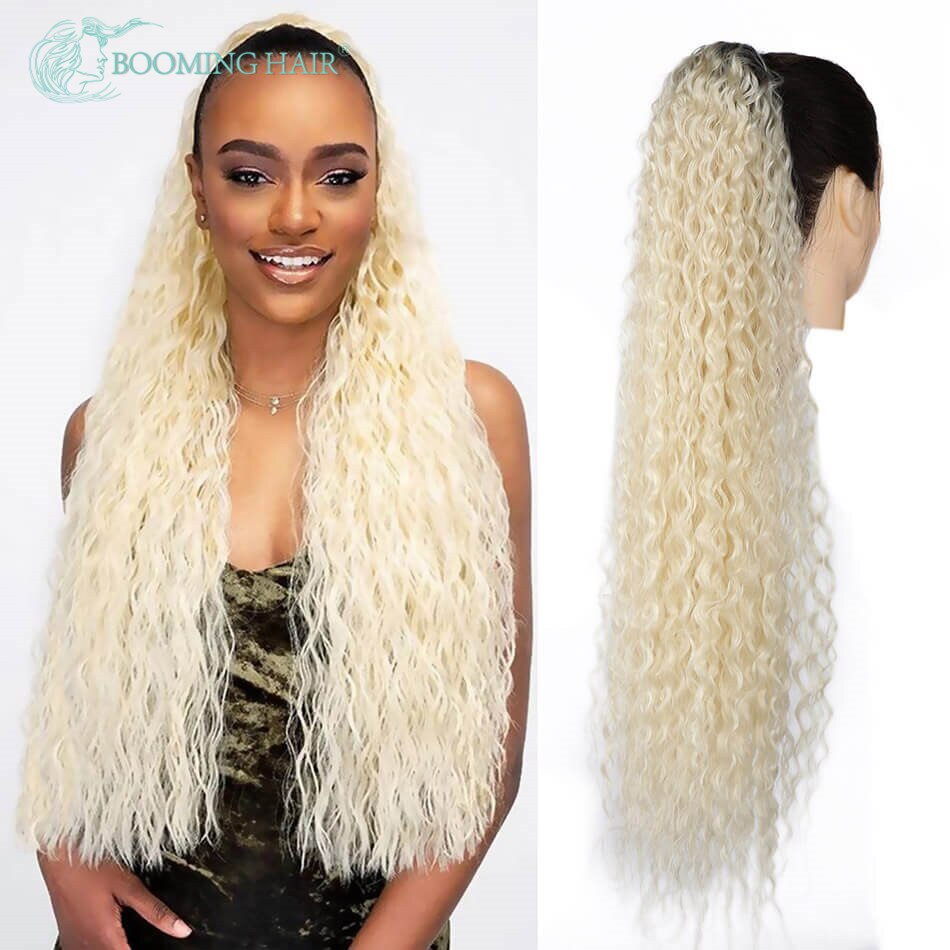 Coletero de onda larga de agua extensiones de cabello con Clip, pelo sintético, cola de caballo de 32 pulgadas: T2-613