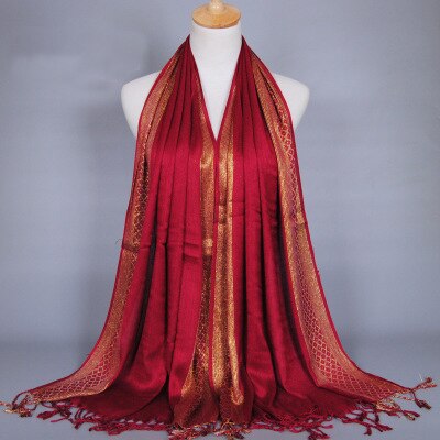Hijab Femme Musulman Luxury Sparkly Gold Bright Silk Scarf Women Print Scarves Wraps Men Stoles Bandanas Bufanda Unisex Hombres: Wine Red