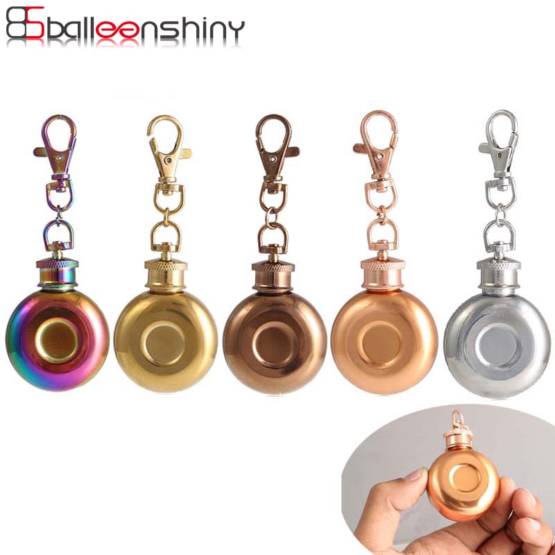 BalleenShiny-Mini Petaca redonda de acero inoxidable, 1oz, 28ml, con llavero, licor, whisky, vino, olla, vasos y botellas pequeños