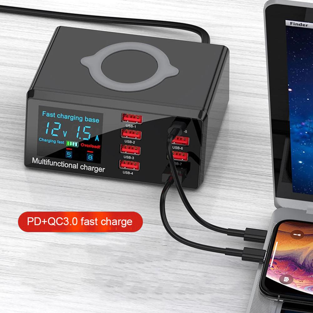 QC3.0 Intelligente Senza Fili del Caricatore del USB 100W 8 Porte Veloce Stazione di Carica del Caricatore del USB PD Veloce del Caricatore Per il iPhone Samsung huawei Tablets