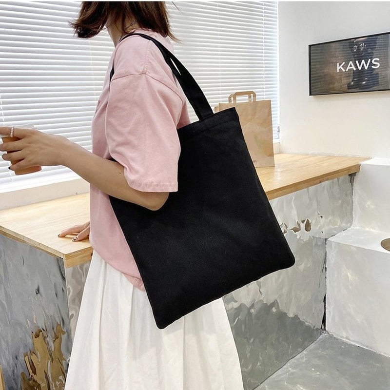 Eco Boodschappentas Effen Kleur Canvas Shopper Tas Koreaanse Vrouwen College Ulzzang Tas Zwart Kleine Grote Witte Diy Schouder tas