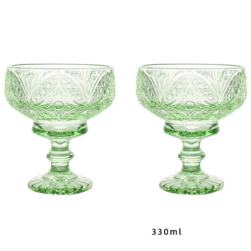 2Pcs Glass Dessert Cups Ice Cream Bowl Sundae Cup Color Retro Juice for Drinking Cup Wedding Party Wine Glasses: RhombusGreen