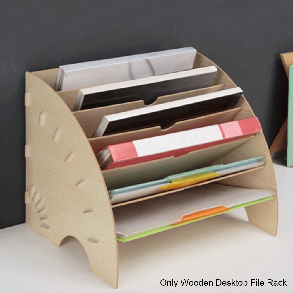 A4 Fan Shaped Wooden Desktop File Rack Home Office Supplies School Multifunction Bookshelf Living Room Desk Organizer Study