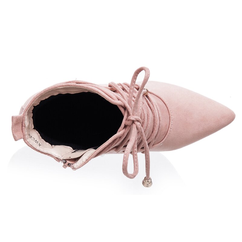 ENMAYER High Heels Pointed Toe Cross-Tied Boots Woman Shoes Autumn INS Botas Mujer Thin Heels Lace Up Women Boots