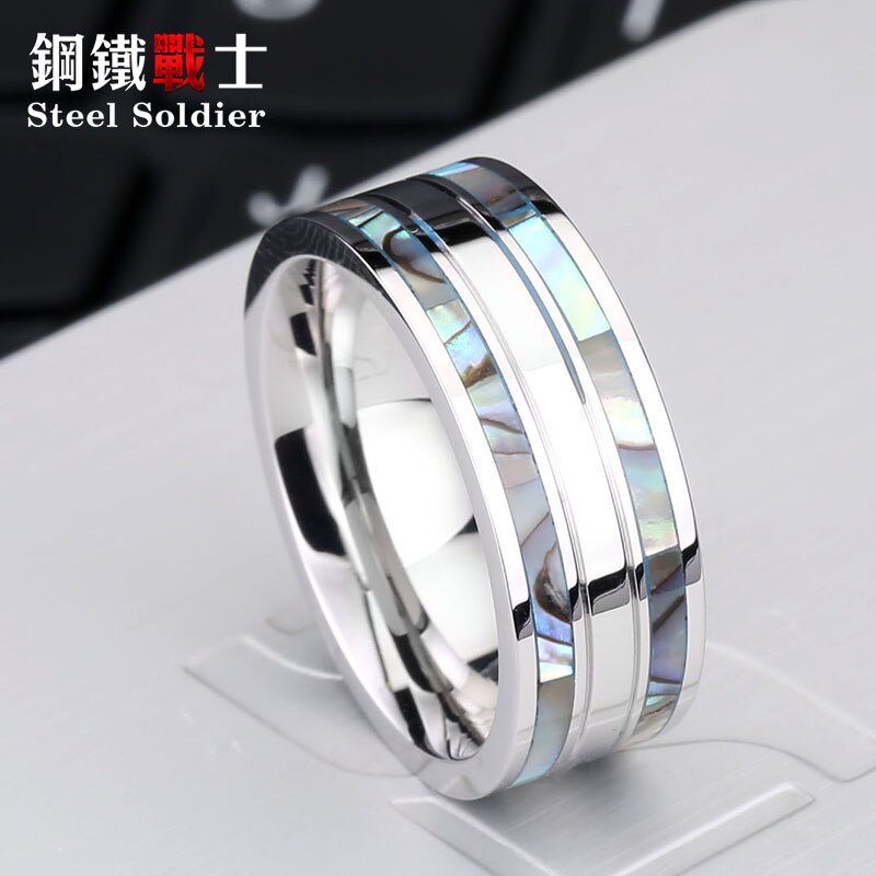 Staal soldaat rvs shell inlay ring mannen rvs mode unieke mannen sieraden
