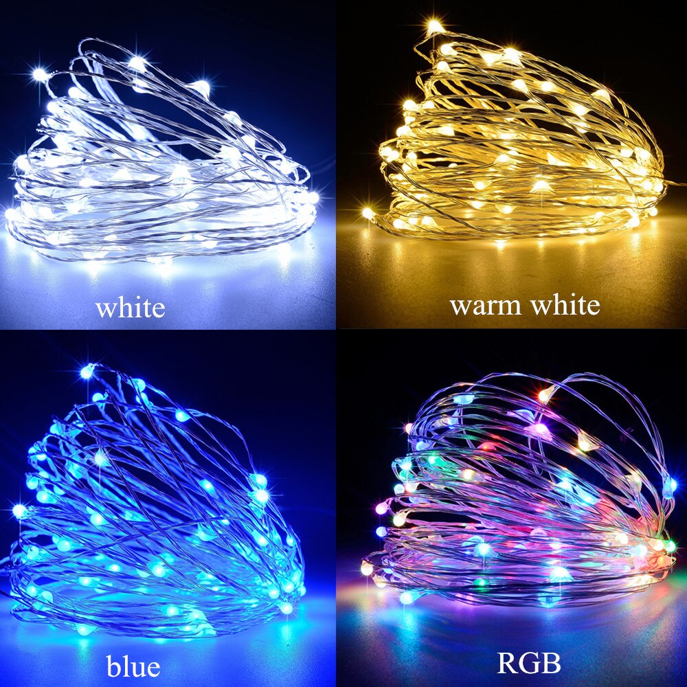 Led fejulljus 2m 5m 10m varmvit kransslinga ljus bröllopsfest utomhus 3aa batteri usb 8 lägeslampa