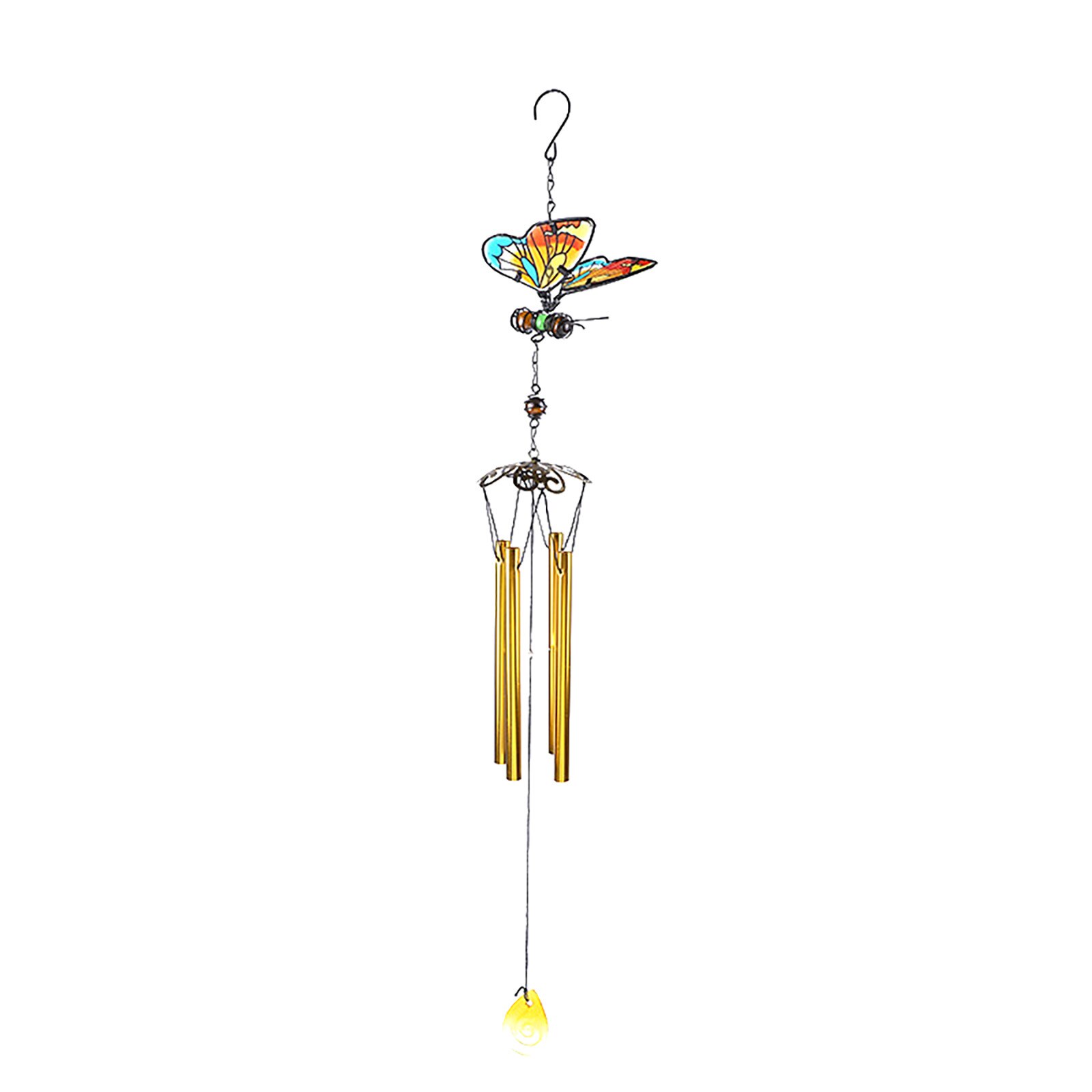 3D Three-dimensional Butterfly Iron Crafts Wind Chimes Metal Glass Pain Ornament Garden Decor Painted Bell Wind Chime: A