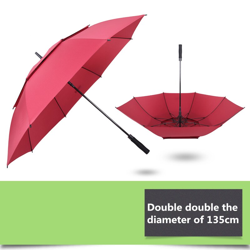 Nx stor golfparaply vindtæt dobbeltlag 135cm glasfiber mand forretning reklame sol regn lange paraply mænd: Rød