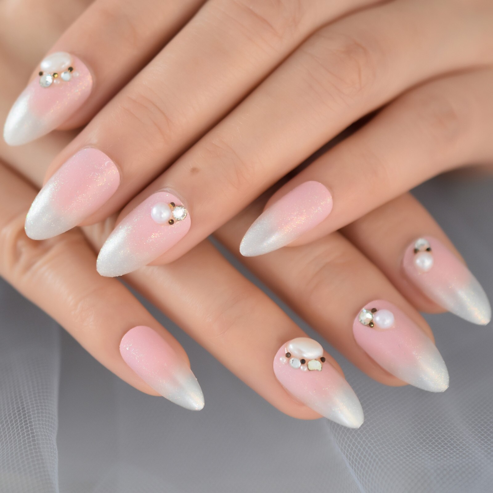 Rose negle tryk på negle mandel medium-korte fingernegle spidser flase nails art forsyninger til professionelle echiq negle 24 stk.: L6058