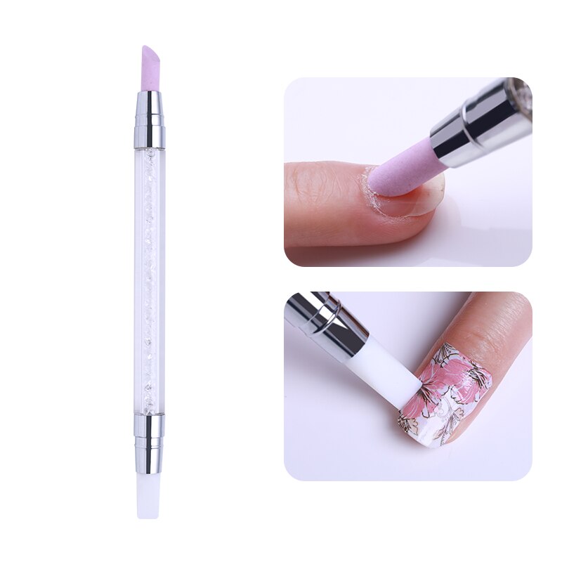 Empujador de cutículas para uñas, 1 unidad, blanco y negro, cabeza de cuarzo, exfoliante, piedra, Palito para cutícula, pluma, cuchara, corte, manicura, pedicura, herramientas para cuidado de uñas: 1 Pc-Clear Handle