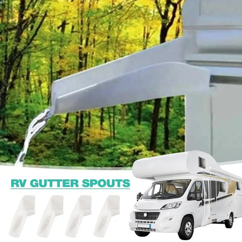 RV Gutter Spouts Mini Gutters For Gazebo RV Roof Drip Edge 2 Left And 2 Right Side White Gutter Extender Guides Rainwater Away