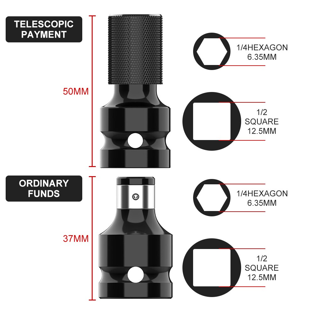 Universele Adaptieve Wrench Adapter Socket Ratel Momentsleutel Adapter 1/2 Inch Vierkante Tot 1/4 Inch Hex Ratel Socket Converter