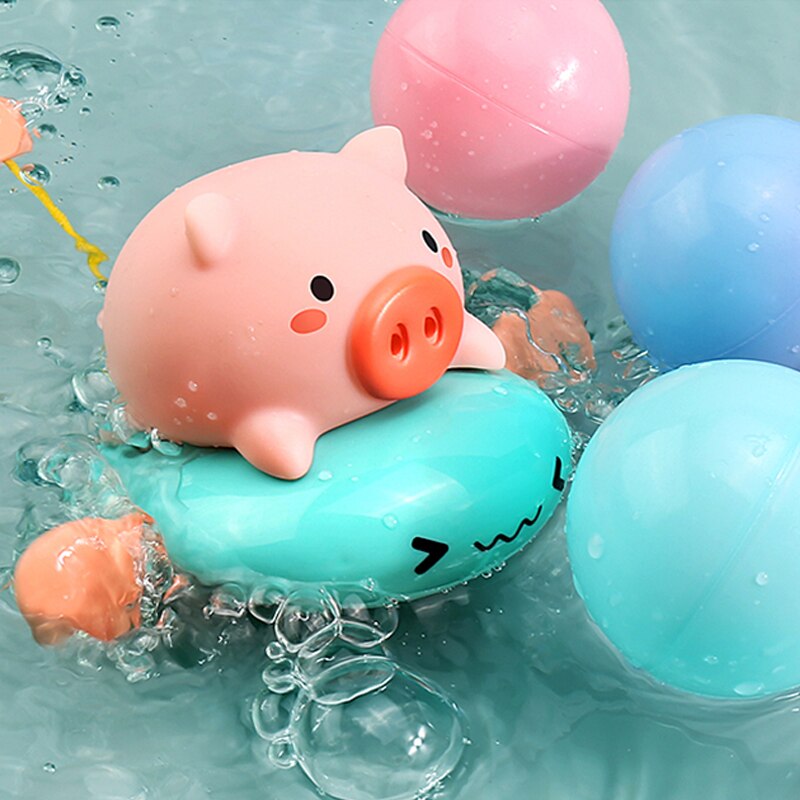 Cute Cartoon Animal Pig Classic Baby Water Spray Pig Water Toy Baby Swimming Turtle Wound Chain Clockwork Kids Beach Bath Toys