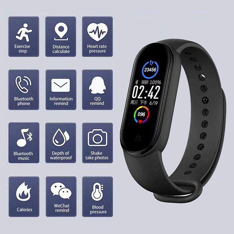 M5 Smart Band Fitness Tracker Smart Horloge Smarthwatch Armband Hartslag Bloeddruk Smartband Monitor Gezondheid Polsband