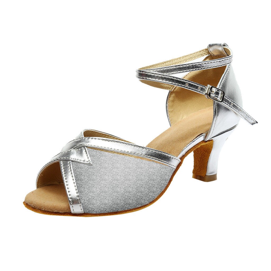 SAGACE Women's Sandalss Women Solid Rumba Waltz Prom Ballroom Latin Salsa Dance Shoes Sandals L0119: Silver / 38