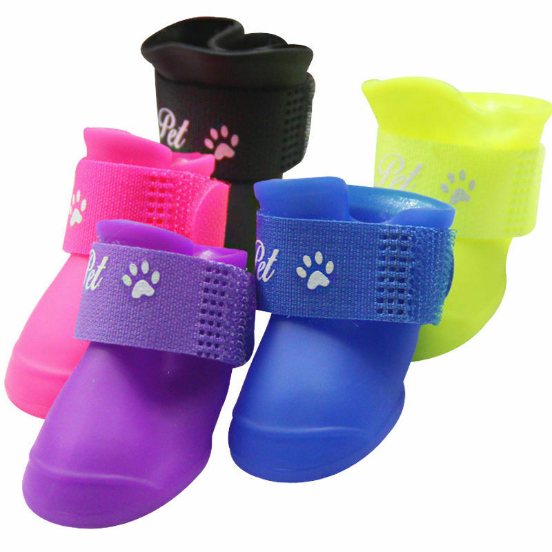 US 4pcs Pet Dog Rubber Rain Boots Anti-slip Waterproof Snow Shoes Paw Protector
