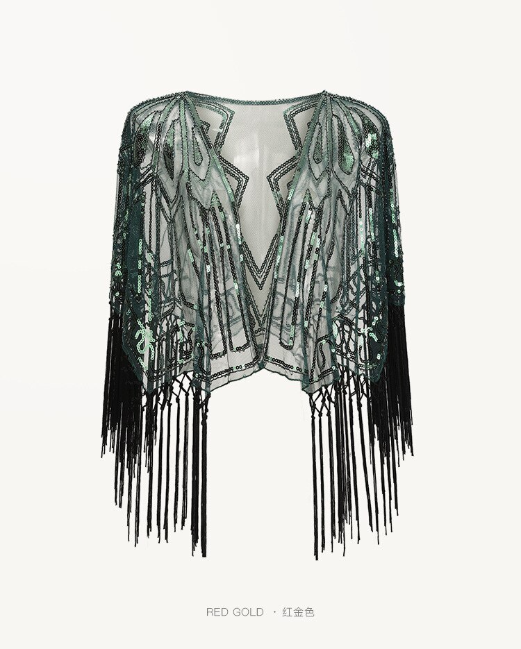 Janevini Sparkle Bridal Bolero Lovertjes Kralen Zwarte Goud Sjaals Wraps Bruiloft Korte Cape Jas Avond Party Accessoires: Dark Green