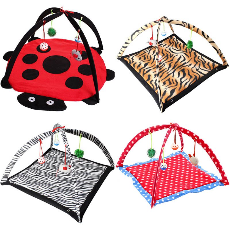 Funny Cat Play Mat Cat Tent Activity Center with Hang Cat Toys Cat Play Mat Blanket House Detachable Kitten Tents