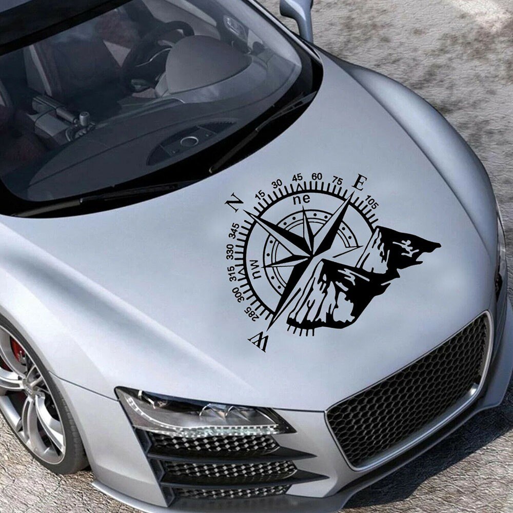 Pegatina de brújula de montaña para coche, calcomanía de vinilo grande para decoración de capó de coche, ventana de furgoneta, 50x60cm