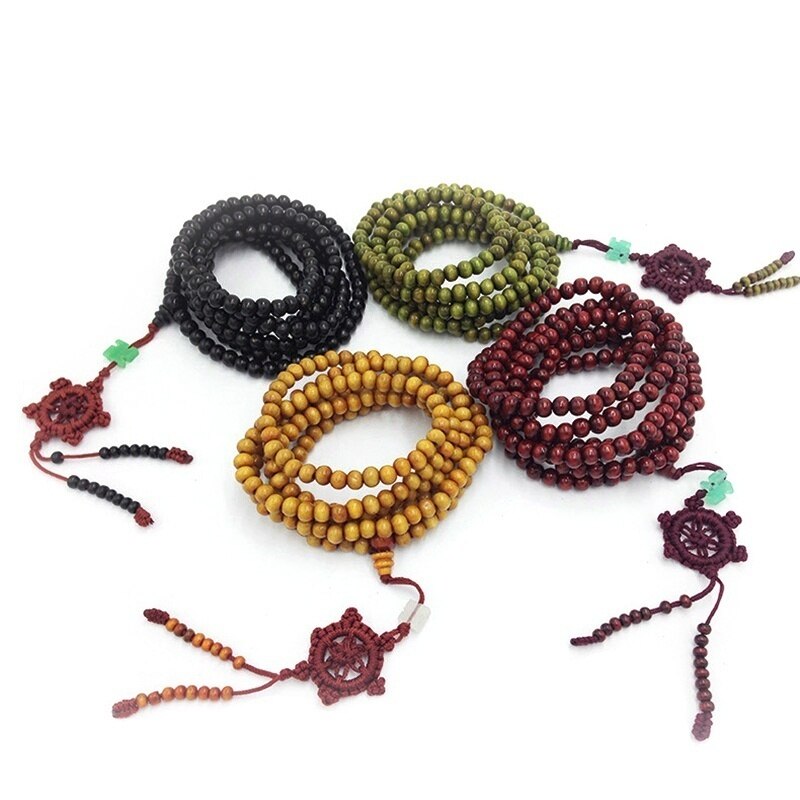 Bouddha bouddhiste tibétain en bois de santal 216 perles de prière Bracelet/collier Mala