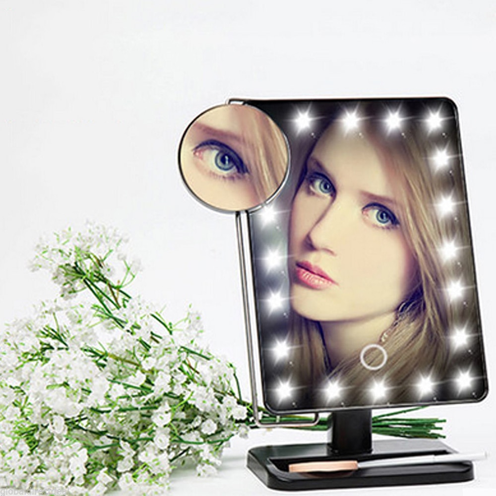 Lámpara de sobremesa ajustable con aumento de 10x y 20 LED, espejo con pantalla táctil LED iluminada, espejo para maquillaje, espejo giratorio 180 luminoso
