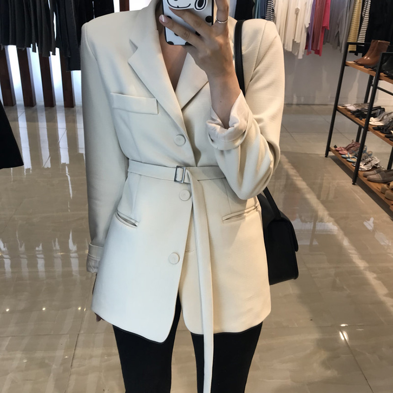 frühjahr dünne klage schick taille OL lange schwarz anzug jacke weibliche weiße Blazer Ukraine Blazer für frauen formale: Beige / S