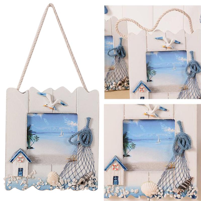 Modern DIY Wooden Photo Frames Sea Mediterranean Style Wall Hanging Door Picture Frames Home Decor Accessories (Random Pattern)