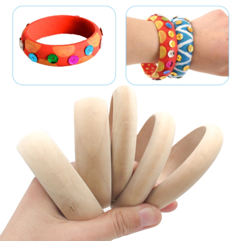 Pulsera de madera en blanco sin terminar, anillo de madera Natural redondo, Círculo de madera para fabricación de joyas manualidades DIY, 6 uds.
