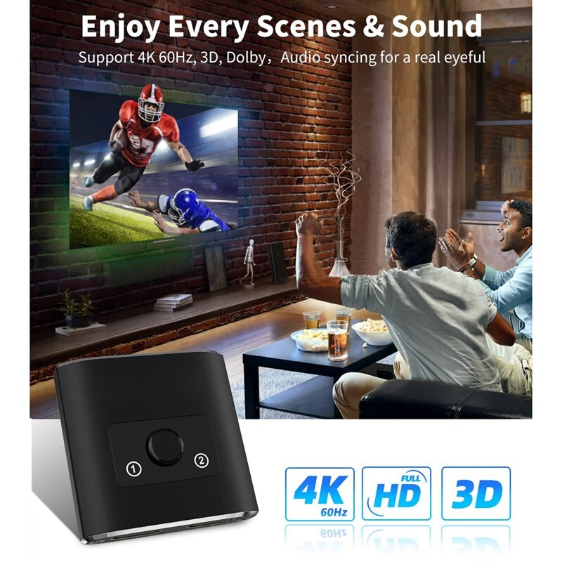 HD Switch 4K @30HZ Switcher Two-in One-Out HD Video 1 in and 2 Out Intelligent Two-Way Switching