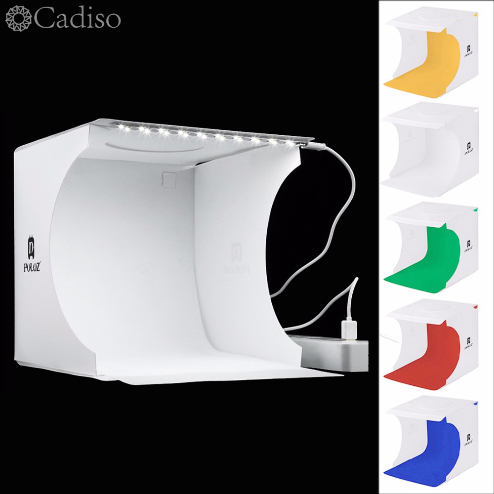 Cadiso folding soft box 20cm led mini fotografistudie diffust lysboksfoto med sort hvid baggrund til kameratelefon
