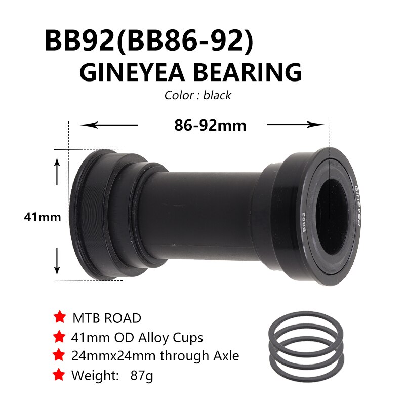 BB91 BB92 BSA30 Ceramic Bearing Bottom Bracket Sealed Bearing Thread/Press-in for Shimano SRAM 24-22mm MTB Road Bike Cranksets: BB92(black)