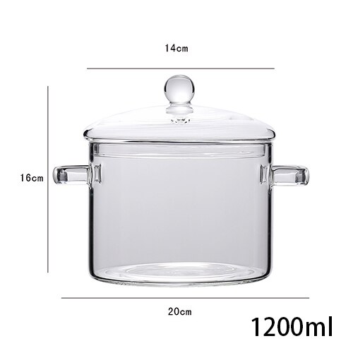 Transparante Glazen Pot Soep Huishouden Keuken Groente Slakom Verdikte Vlam Explosieveilige Koken Steelpan Kookgerei: Double handle 1200ml