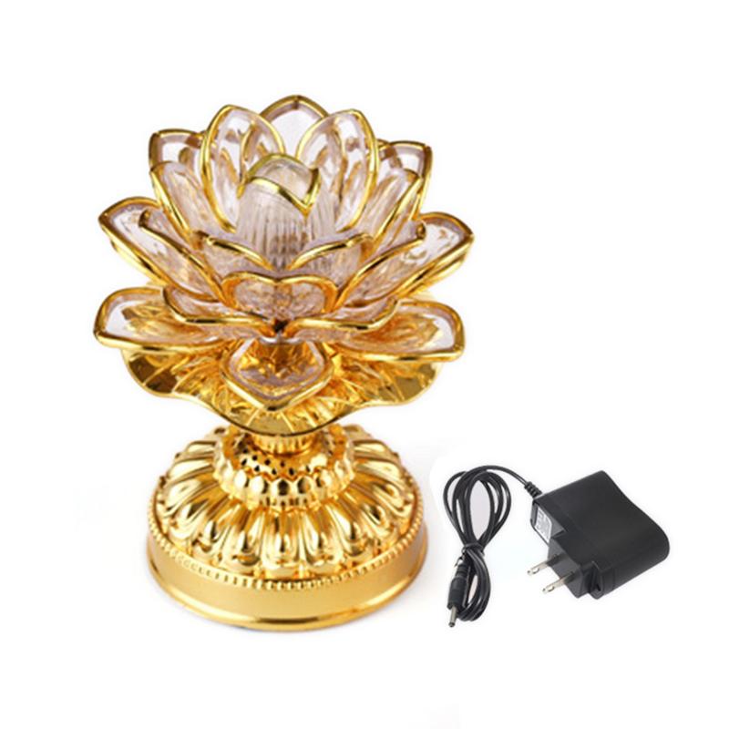 Lotus Flower Lights Buddha Bright Lamp LED Colorful Light Lotus Lanterns Buddha Prayer Machine Goddess Buddhist Music US PLUG: Default Title