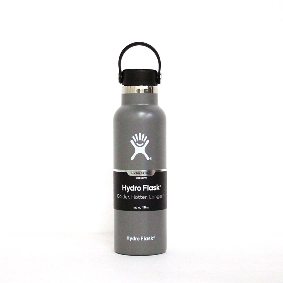 Stainless Steel Water Bottle Hydro Flask water bottle Vacuum Insulated Wide Mouth Travel Portable Thermal 18oz Bottle: Grey
