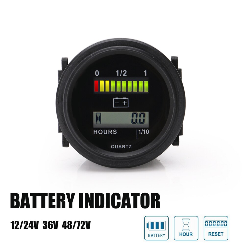 Universal Round LCD Hour Meter With LED Battery Indicator Gauge 12V 24V 36V 48V 72V