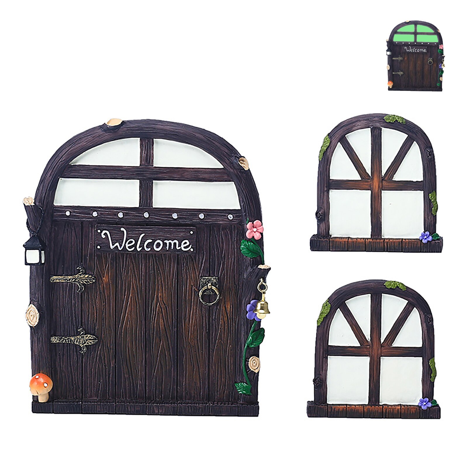 Miniature Fairy Garden Door Windows DIY Garden Sculpture Tree Decoration Craft House Door Glow In The Dark: F