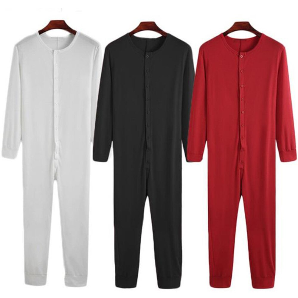 Adult Men Pajama Jumpsuit Overalls Homewear Playsuit Long Sleeve Comfortable Button Leisure Sleepwear Rompers Men Nightwear