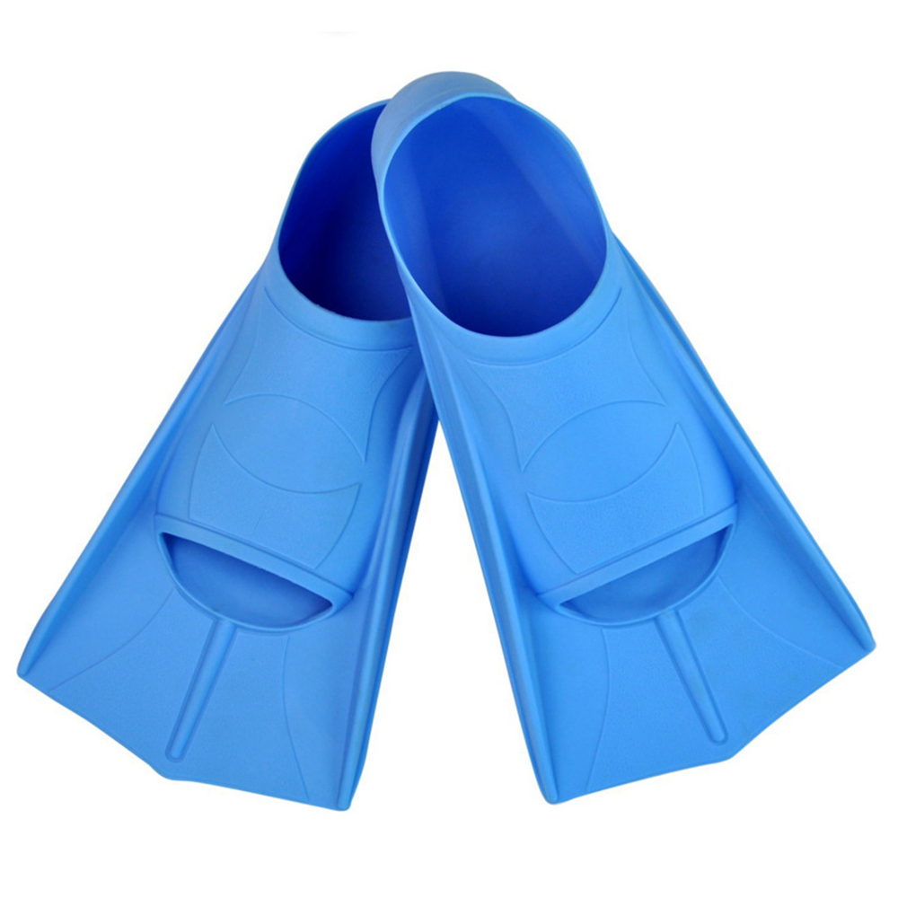 Swimming fins soft and comfortable silicone adult children swimming training fins short fins beginner swimming equipment: Blue / S 37-38