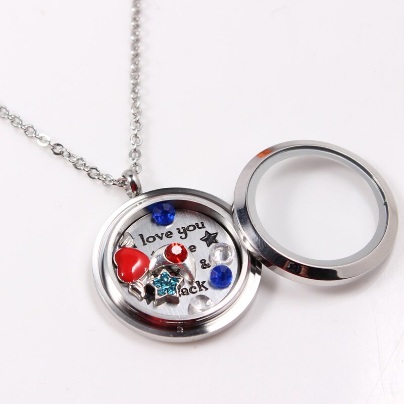 DIY 30mm Stainless Steel Floating Locket Necklace Pendant With Love Charms 50cm Chain Box