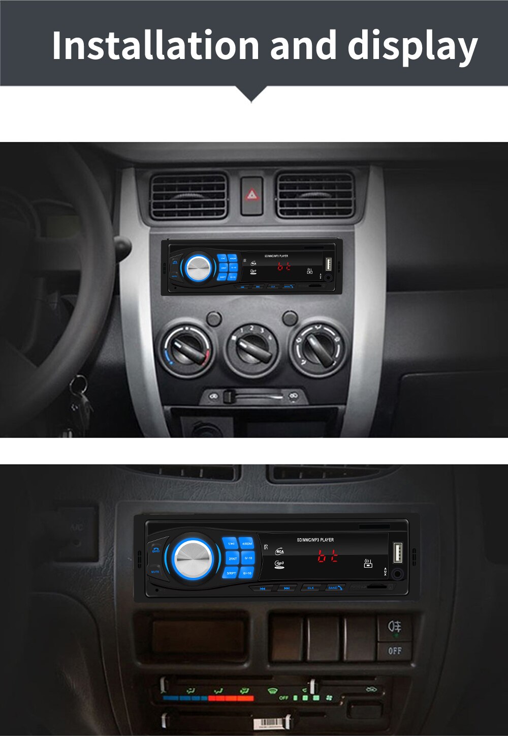 1New 12V Universele Auto Bluetooth MP3 Player Card U Disk Fm Radio Auto Centrale Controle Modificatie