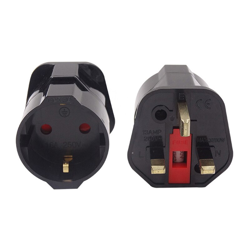 EU Euro 2 Pin to UK 3 Pin Plug AC Universal Adapter Travel Converter European 250V 16A Travel Adapter: Black