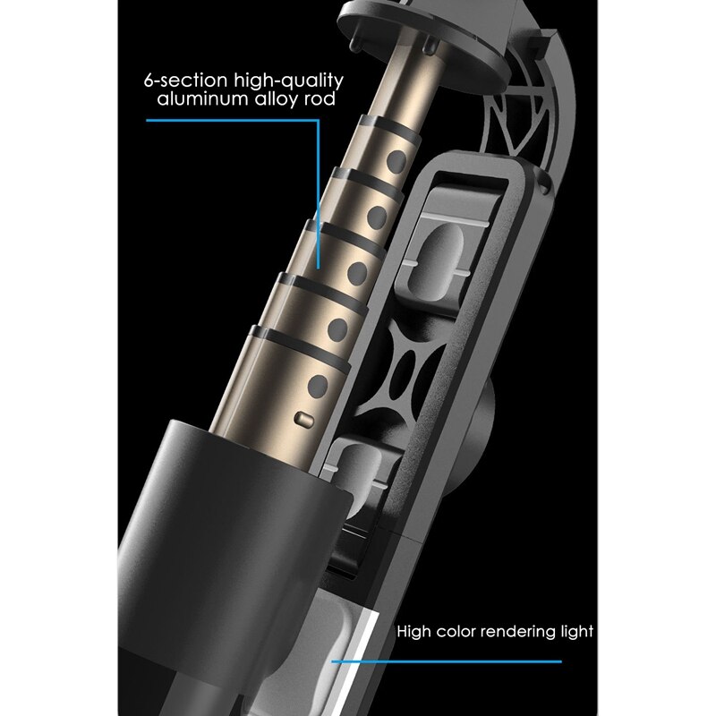 Selfie-stick mit licht, abnehmbarer kabelloser fernbedienung und drehbarem selfie-stick-stativ, universell für smartphones