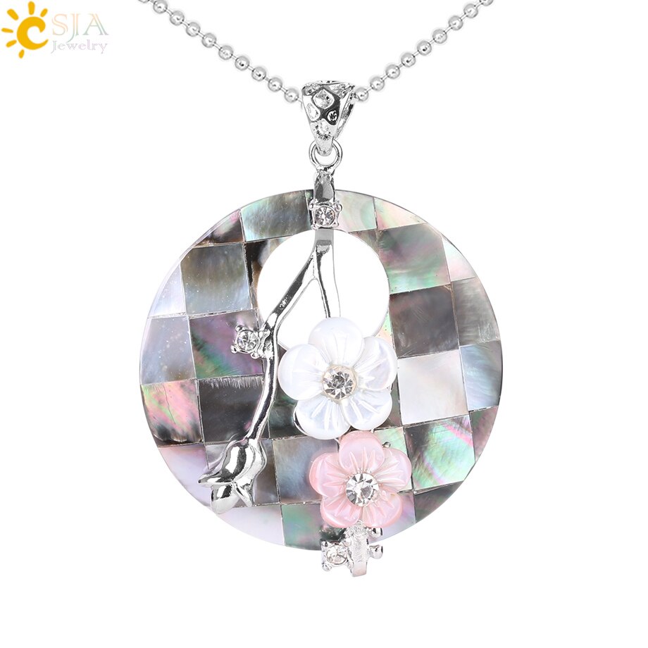 CSJA Madre di Perla Borsette Ciondolo Grande Rotonda Hollow Fiori di Perline di Pietra Naturale Borsette s Pendenti e Ciondoli per FAI DA TE Collana Delle Donne gioielli F033: Black Necklace