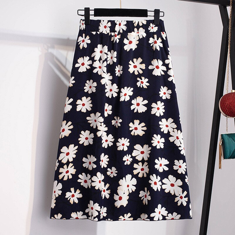 Falda de chifón para mujer, talla grande, 8XL, 10XL, 12XL, 100KG, 150KG, holgada, talla grande, cintura elástica, Floral, falda acampanada