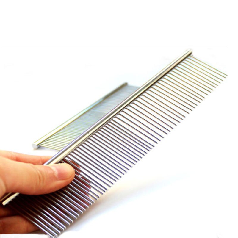 Cepillo de doble fila de Metal para perros y gatos, herramienta de rastrillo, peine para el cuidado del pelo, útil,: 19x5cm