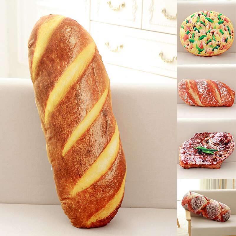 Almohadas largas de mantequilla y pan, hilo para carne, sésamo, Pizza, bistec, almohada de felpa para comida, cojín simulado para decoración de aperitivos, respaldo